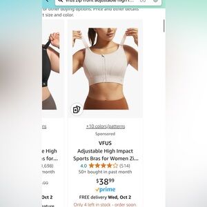 VFUS High Impact Zip Up Sports Bra, tags still on, never worn, tan colored.